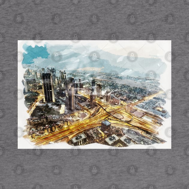 Dubai UAE Unique Watercolor Travel Souvenir Fine Art Painting by Naumovski